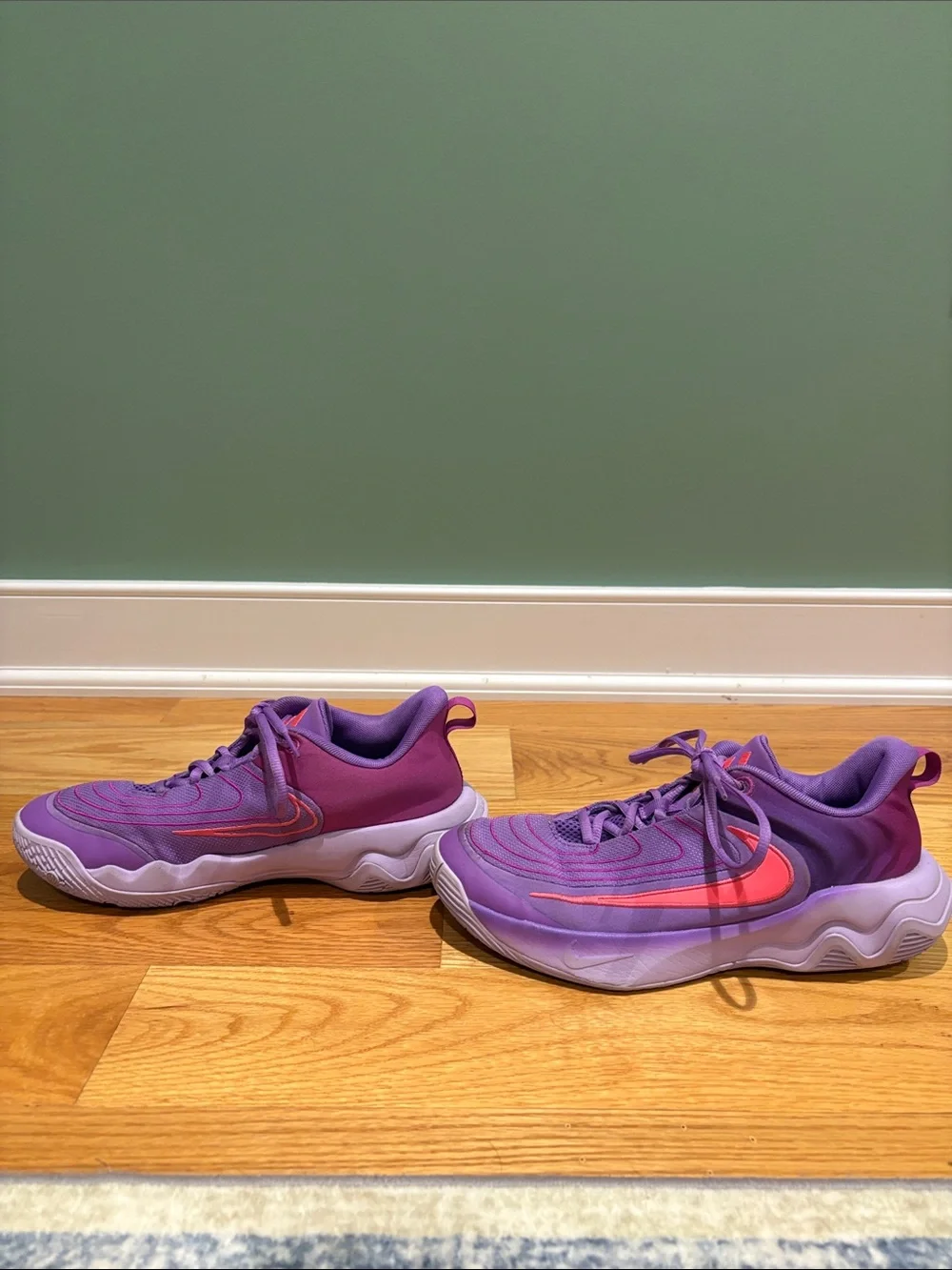 Nike Kids Purple Sneakers with Pink Swoosh